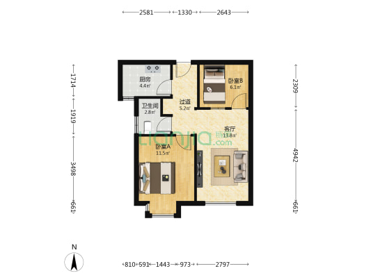 兴钟林三期 2室1厅1卫 61平方