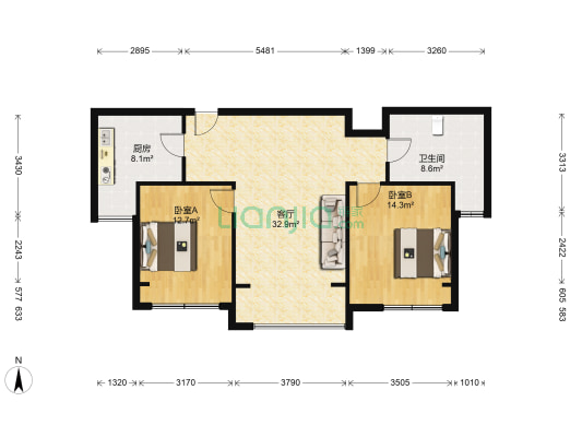 星湖湾 2室1厅1卫 90平方