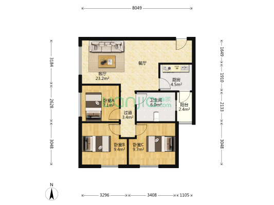 星光俊园 3室1厅1卫 79平方