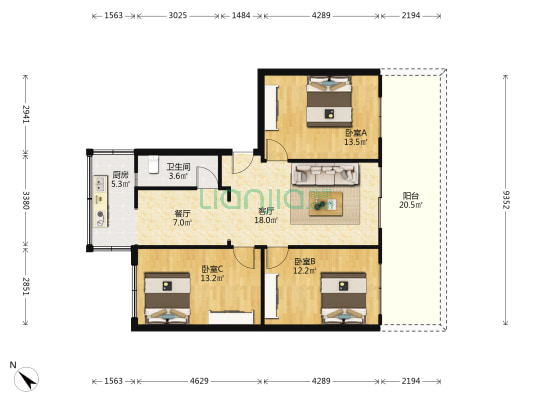 石竹苑 3室2厅1卫 90平方