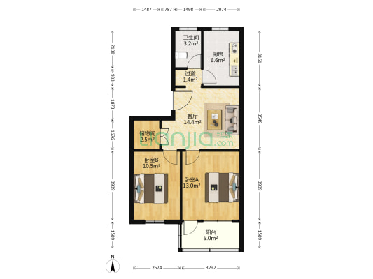 洪家园107号 2室1厅1卫 69平方