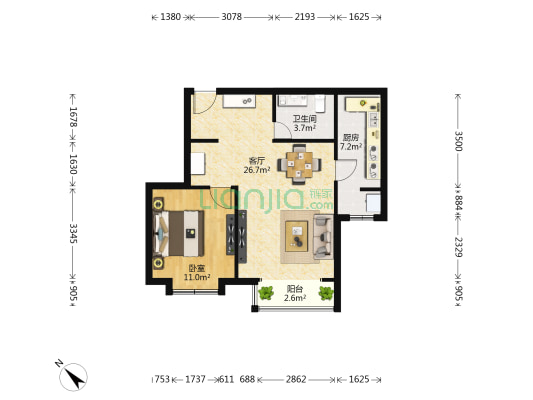 欧逸水岸 1室1厅1卫 75平方