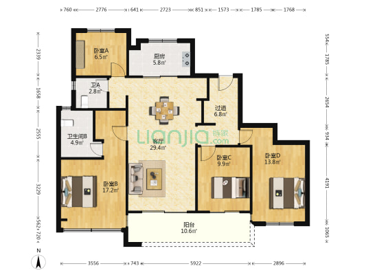 宸宇府 4室1厅2卫 143平方