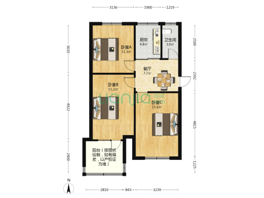 新民二条4号唐久宿舍 3室1厅1卫 79平方
