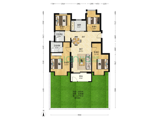 金地峯上 4室1厅2卫 101平方
