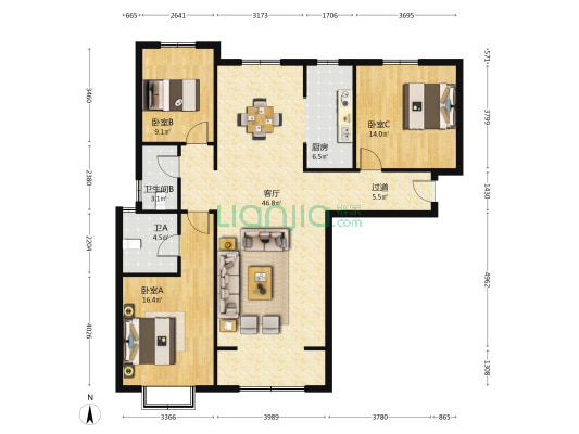 瑞岭锦绣家园 3室1厅2卫 138平方