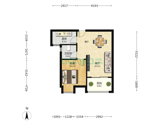 东宅 1室1厅1卫 60平方