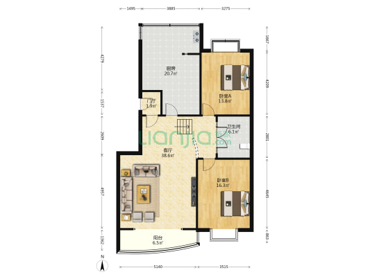 玫瑰家园 2室1厅1卫 138平方