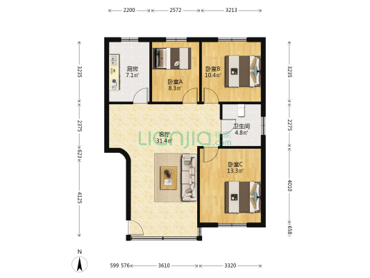 港越新都北区 3室1厅1卫 98平方