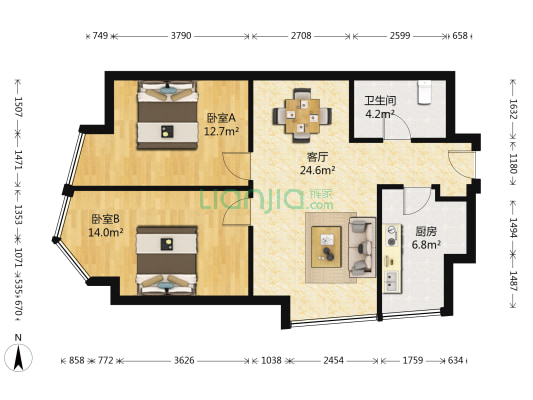 绿地达沃斯公馆 2室1厅1卫 84平方