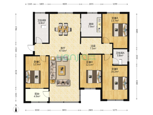 检察院家属院 4室1厅2卫 158平方