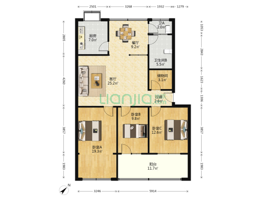 金属材料公司家属院 3室2厅2卫 133平方