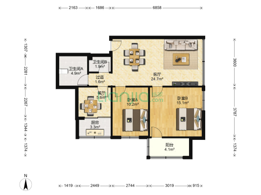 星城家园 2室2厅2卫 85平方
