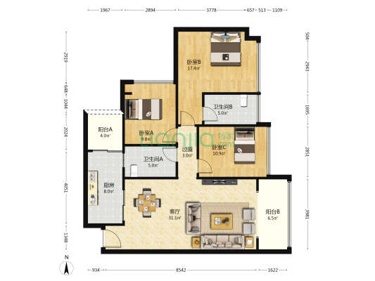 好望江 3室1厅2卫 118平方