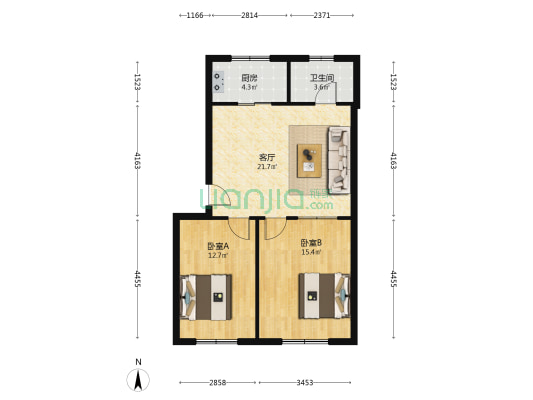 前机厂区宿舍小二楼 2室1厅1卫 72平方