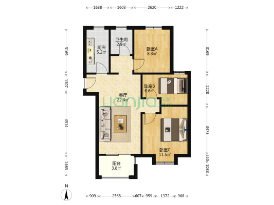 金秋花园 3室1厅1卫 91平方