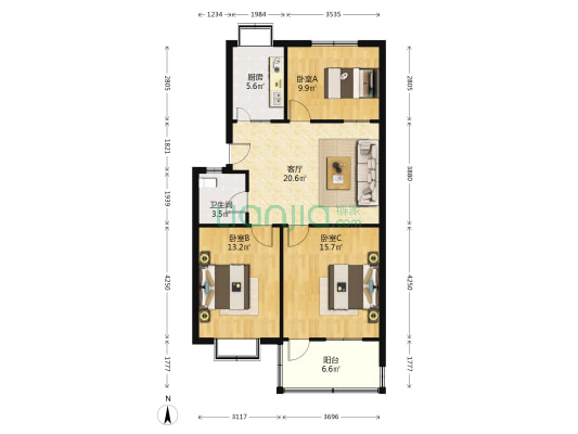 人民东路北一巷 3室1厅1卫 89平方