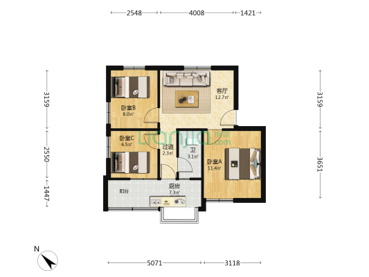 湖北省豫剧团家属院 3室1厅1卫 65平方
