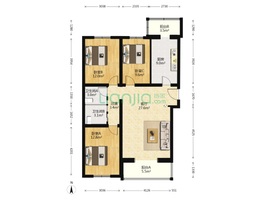 裕龙西区 3室1厅2卫 117平方