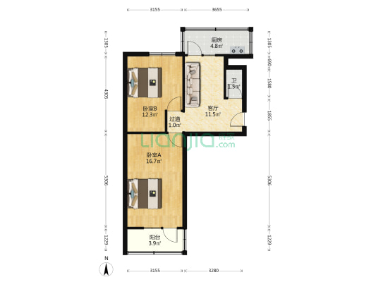 环城南路48号院 2室1厅1卫 58平方