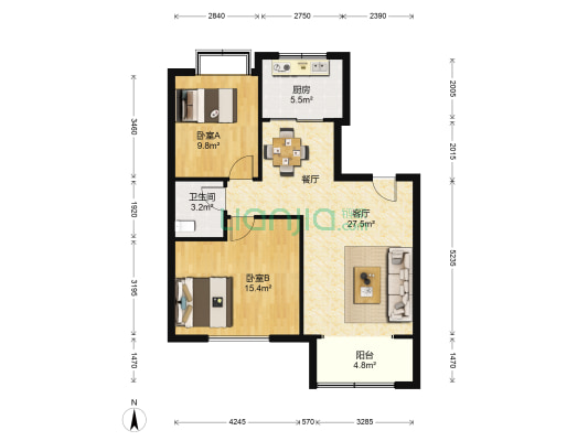 钢城新苑西区 2室1厅1卫 93平方