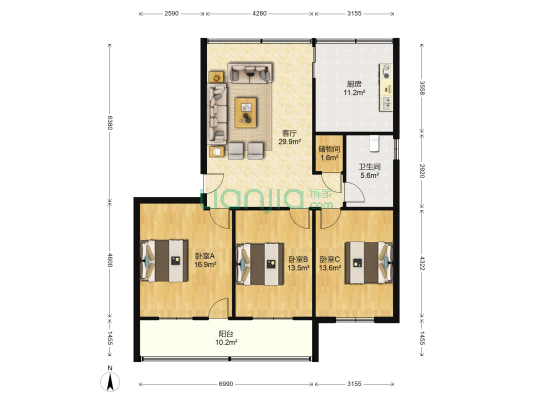 交通街8号 3室1厅1卫 116平方