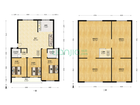 枫江家园 3室1厅2卫 170平方