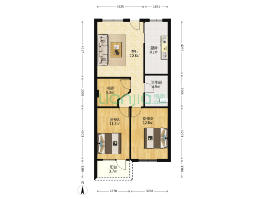飞机维修公司宿舍 3室1厅1卫 85平方