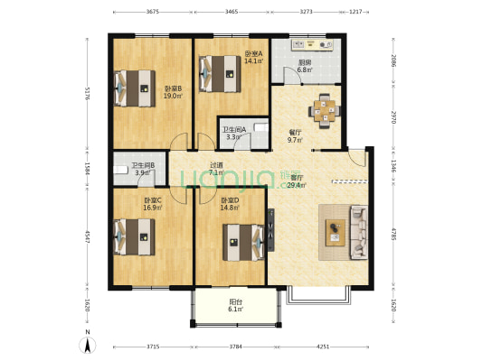 消防小区 4室2厅2卫 156平方