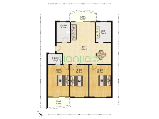 长鑫小区 3室1厅2卫 133平方