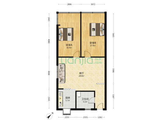 汽渡宿舍 2室1厅1卫 86平方