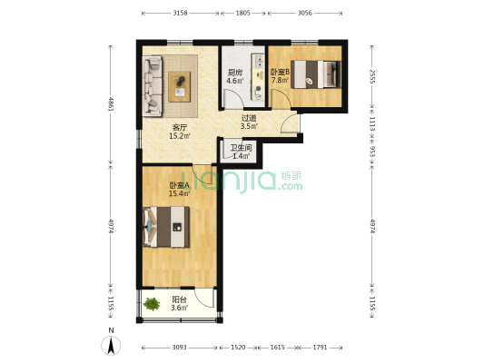 英雄山路110号 2室1厅1卫 63平方