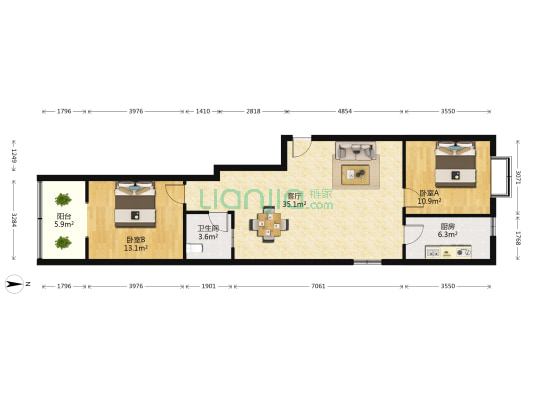 恒鑫幸福源 2室1厅1卫 85平方