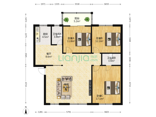 胜利路94号 3室2厅2卫 113平方