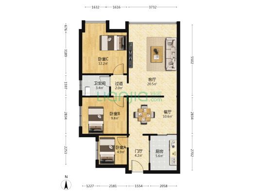 百安之星小区 3室2厅1卫 89平方