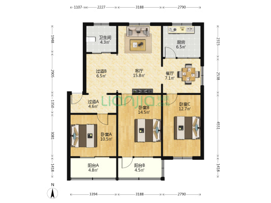 长兴路水电产物资配住宅楼 3室2厅1卫 110平方