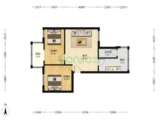 石牌材料厂 2室1厅1卫 65平方