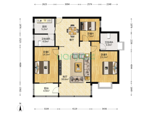 自治区总工会宿舍区(东葛路) 3室1厅2卫 123平方