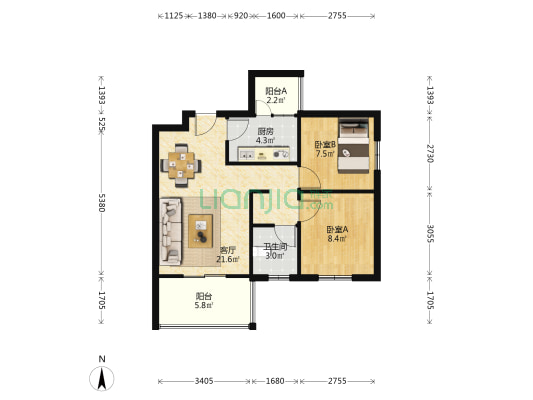 香榭丽都三期 2室1厅1卫 68平方