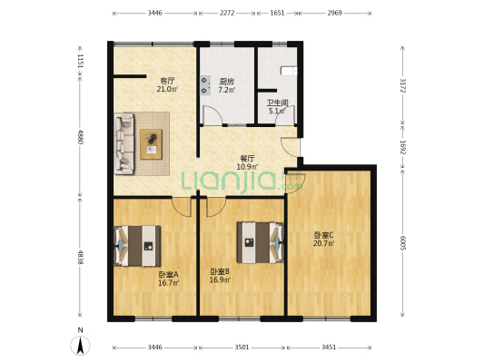 百盛苑二期 3室2厅1卫 116平方