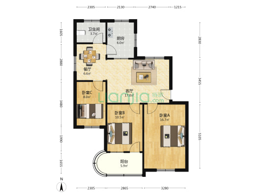 中山路 3室2厅1卫 88平方