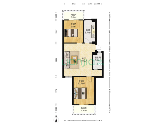 大儒世家花园 2室1厅1卫 75平方