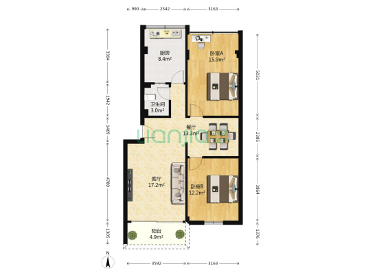 华柏新村 2室2厅1卫 87平方