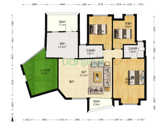 盛世华南 3室1厅2卫 137平方