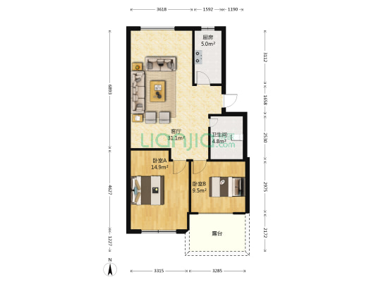 春天花园 2室1厅1卫 77平方