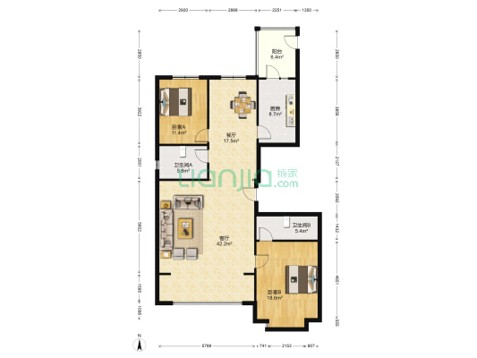群力新城中区 2室2厅2卫 163平方