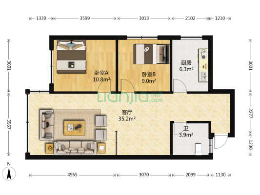 华新公寓 2室1厅1卫 86平方