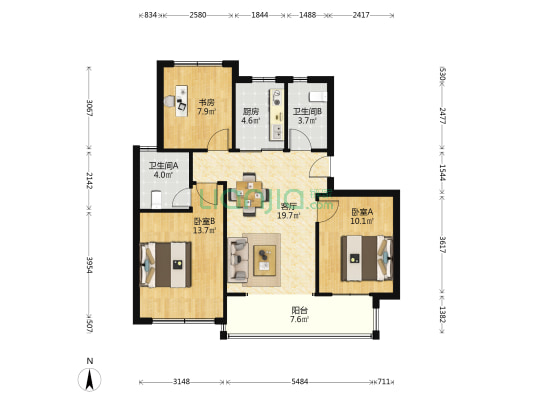 金辉悠步四季 3室1厅2卫 89平方