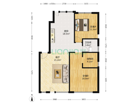 园林样板小区 2室1厅1卫 123平方