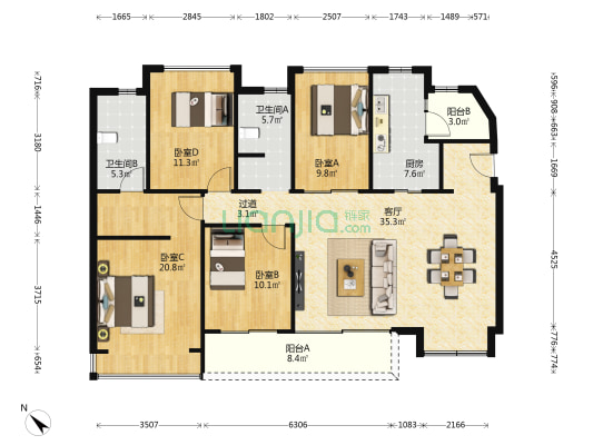 华润未来之城一期 4室1厅2卫 143平方